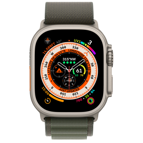 Apple Watch Ultra 49mm Titanium Case With Green Alpine Loop-2